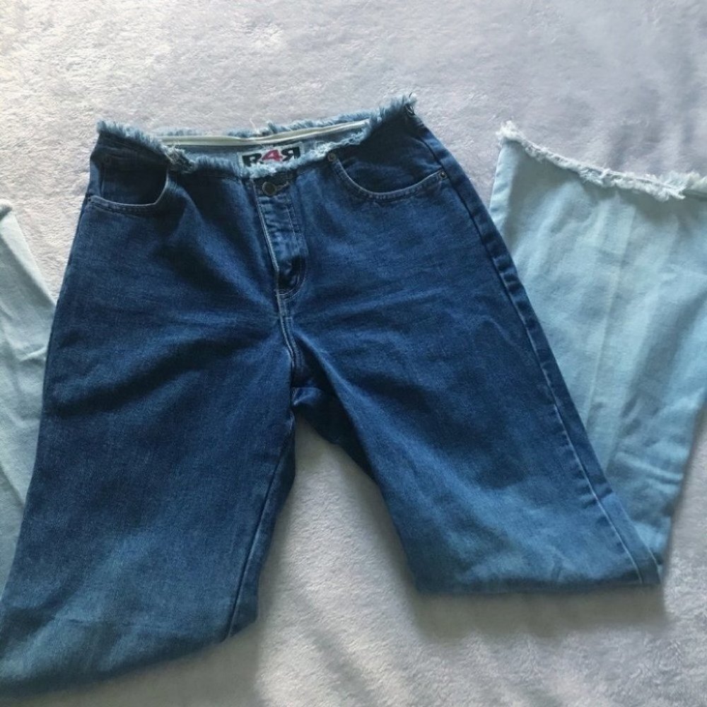 90s Y2K R4R Rave 4 Real Fringe Edges blue Flare jeans vintage